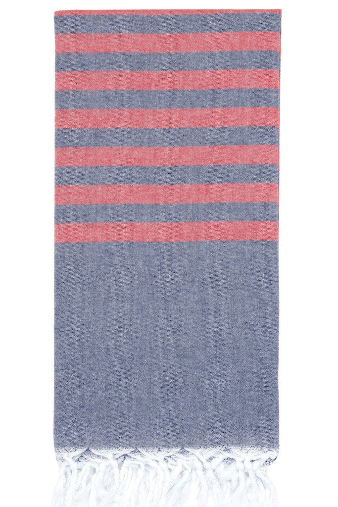 clara hammam towel navy red design detail