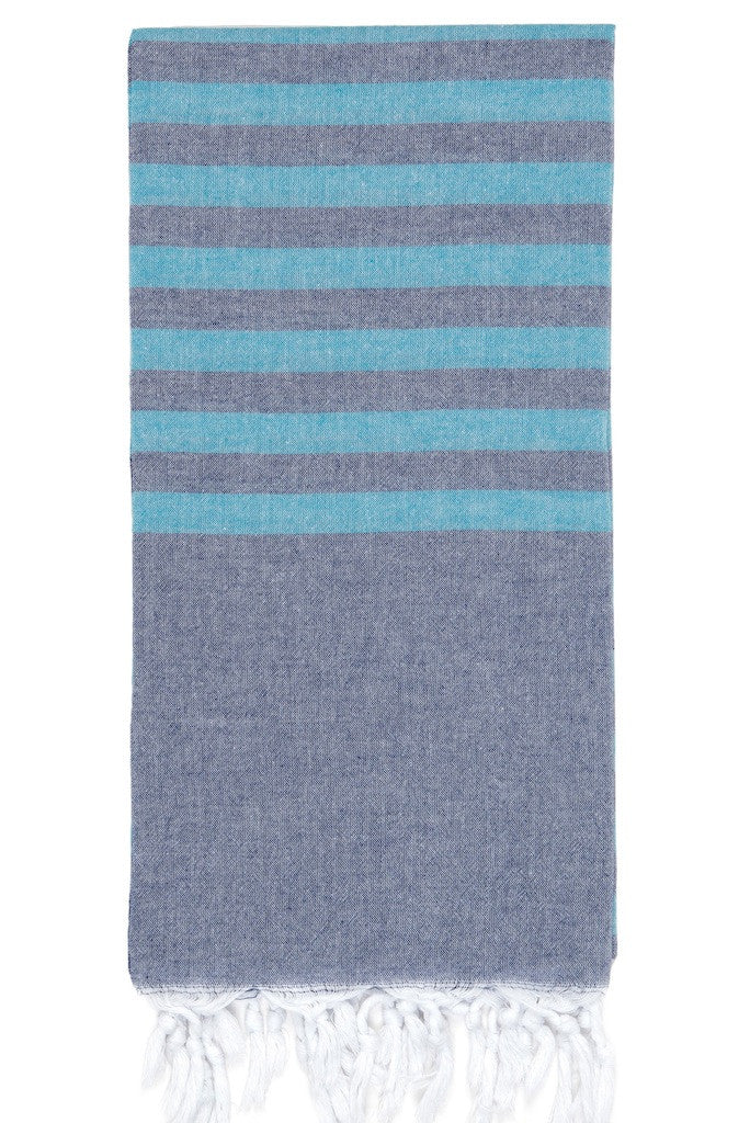 clara hammam towel navy turquoise design detail